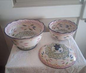 Temptation By Tara Old World Pedestal Covered 3qt Baking Serving Bowl & 1.5 Bowl