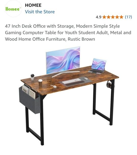 New open box
Available in Hesperia
47 Inch by 20 inch Desk Office with Storage, Modern Simple Style Gaming Computer Table for Youth Student Adult,