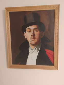 OIL PAINTING MAN IN DANDY SUIT TOP HAT + CIGARETTE