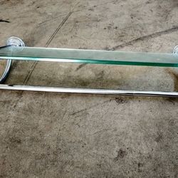 Thick Glass Wall Shelf With Rod(multipurpose)25" Long with 9" Depth