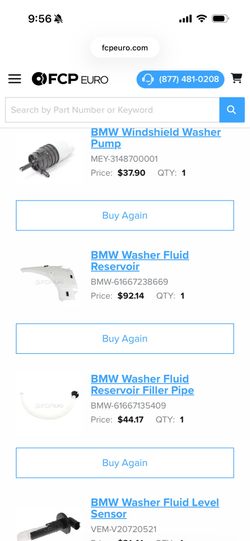 New BMW E90 windshield washer pump, fluid reservoir, filler pipe and fluid level sensor