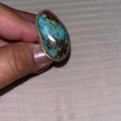 Handmade Real Turquoise Ring Size 9, Sterling Silver