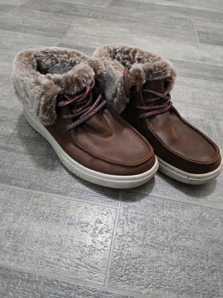 BOBS Skechers Skipper Hang Glider Brown Booties With Faux Fur Women Size 7