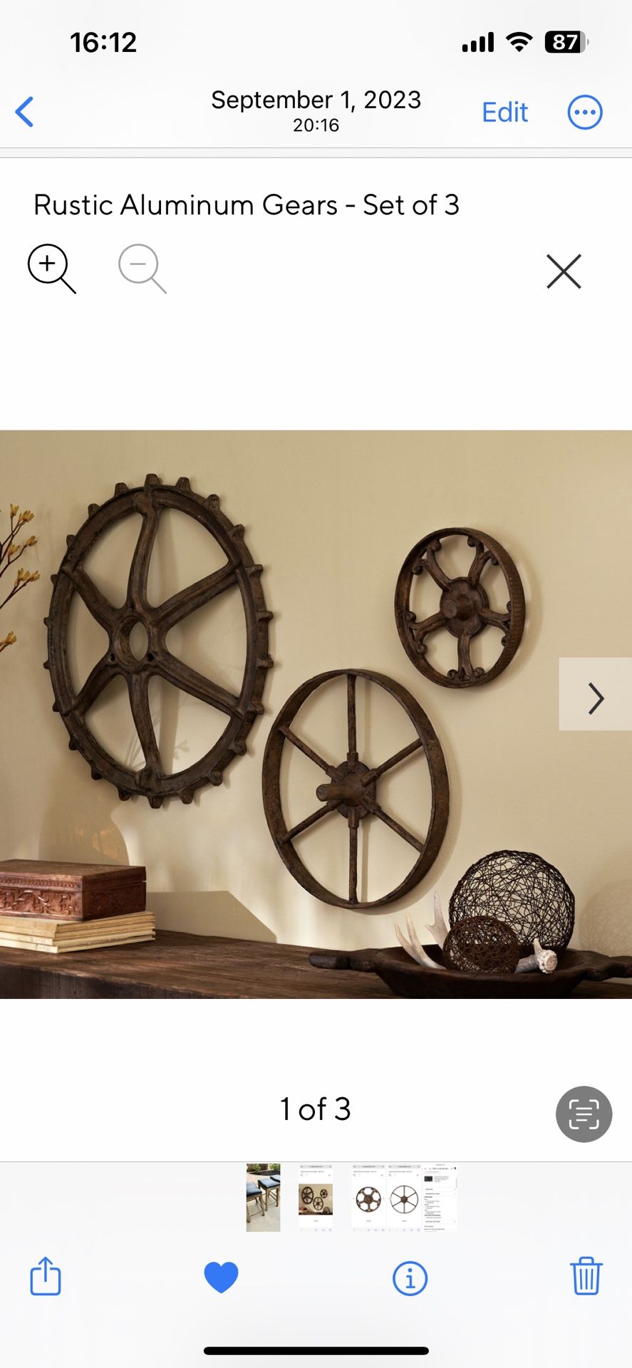 Pottery Barn Rustic Gears / Wheels Wall Decor