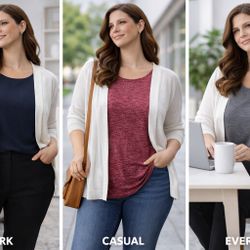 Liz Claiborne White Open Front Cardigan XL Lightweight Office Layer