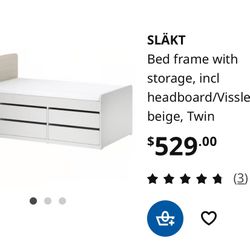 Bed frame with storage, incl headboard/Vissle beige, Twin With Mattress Set 