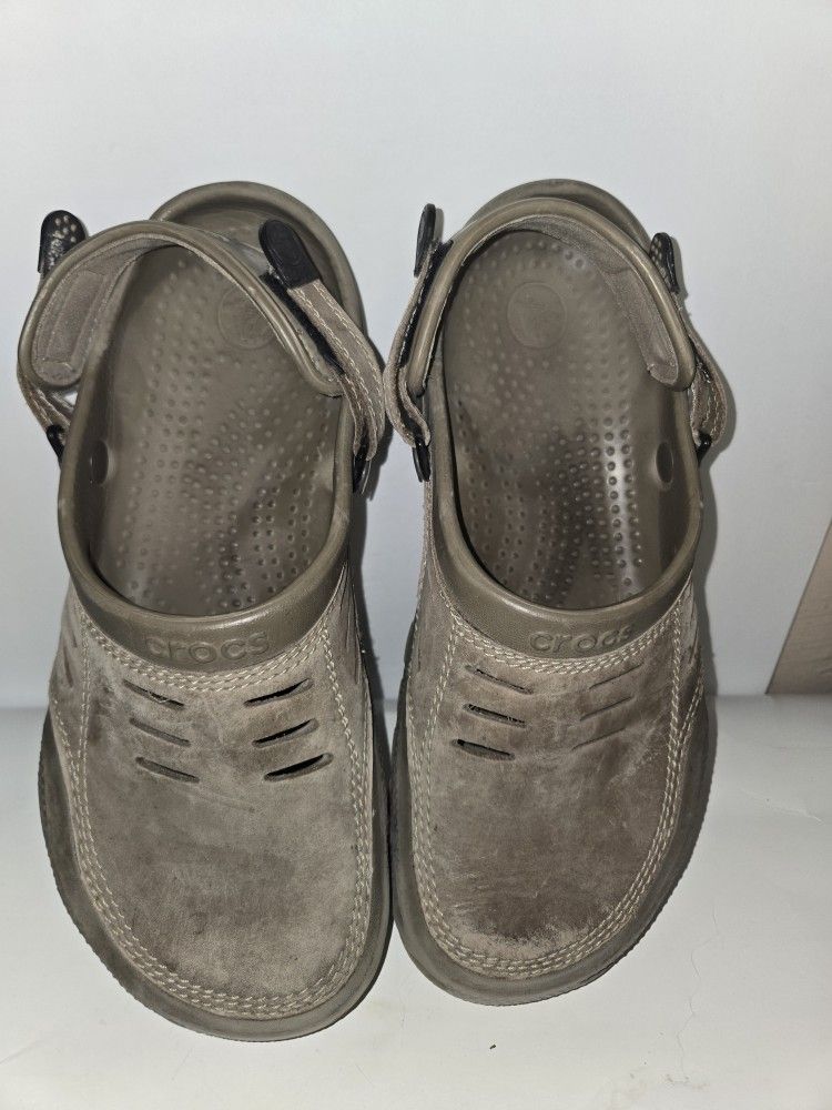 Men's Crocs Yukon Vista Brown Faux Suede Clogs With Hook And Loop Straps Size 11