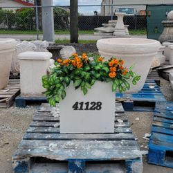 Concrete House Number Sign Planter Square Pot / Cement Modern House Number Address Sign Plaque