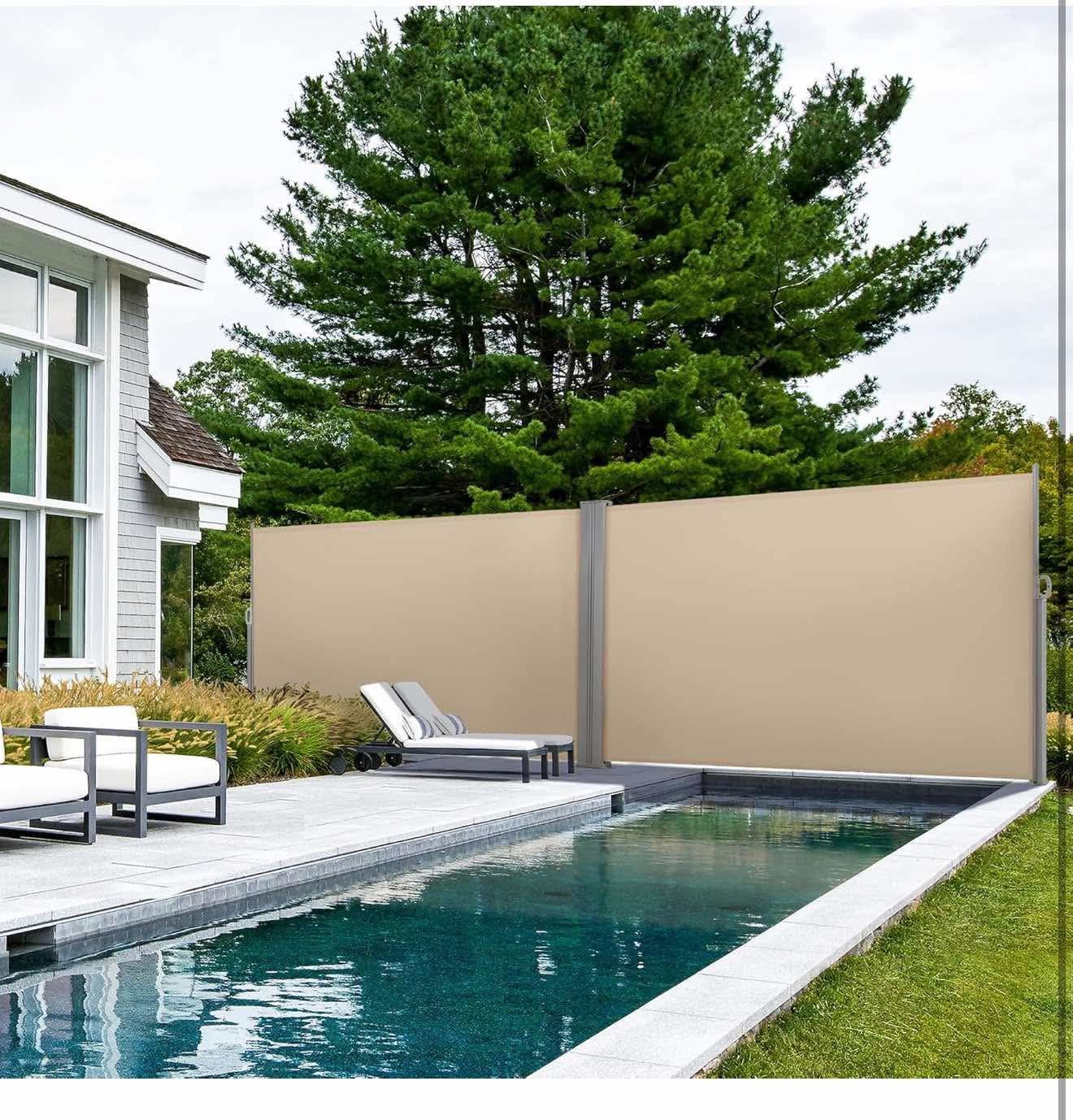 236 x 71in Double Side Awning, Patio Retractable Awning, - Beige L-34