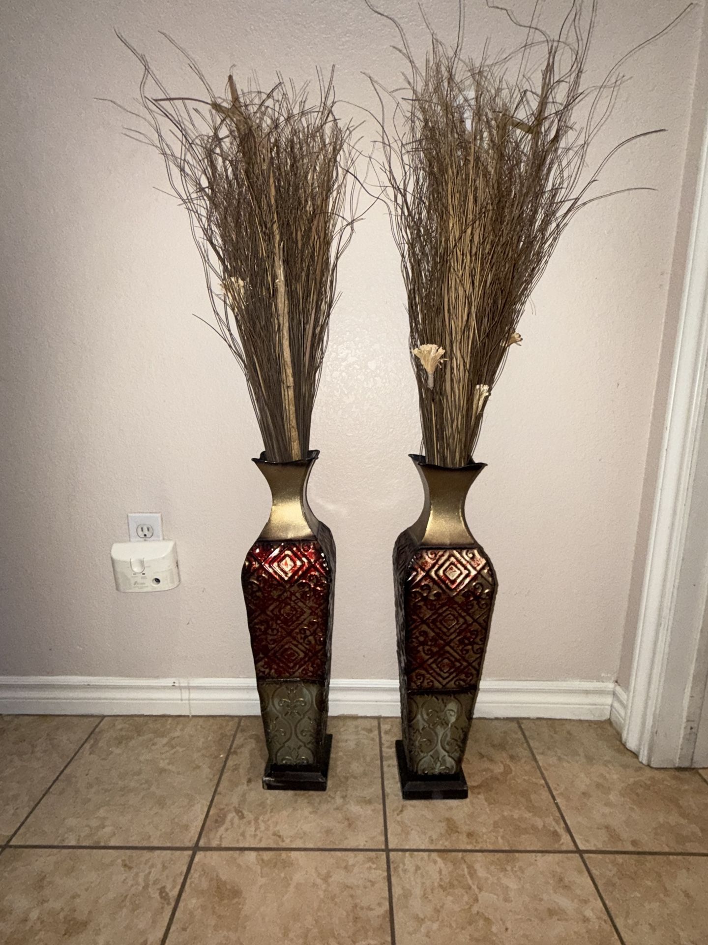 Two Metal Vase with branch bouquet Home decor 