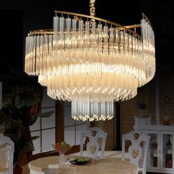 24" Crystal Chandelier 8-Light Gold Adjustable Light Fixture Bedroom Living Room 