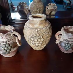 Clay Pottery Vase And Candle Holders