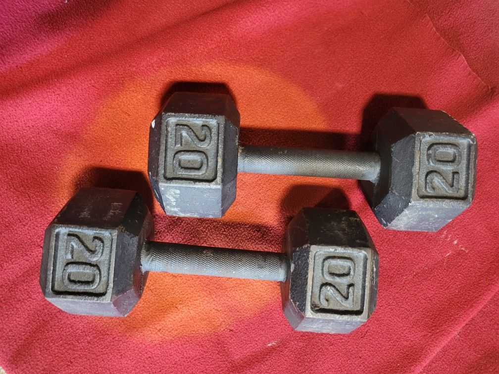 SET OF 20LB.  HEXHEAD DUMBBELLS  TOTAL 40LBs
11525 S HALSTED  DUNKINDONUTS/7111.S WESTERN WALGREENS
35$  FIRM   CASH ONLY  AS IS