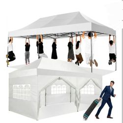 10x20 Pop Up Canopy with 6 Sidewalls, Heavy Duty UPF 50+ Waterproof All Season Commercial Tent for Outdoor Weddings & Parties, Roller Bag Inclu
