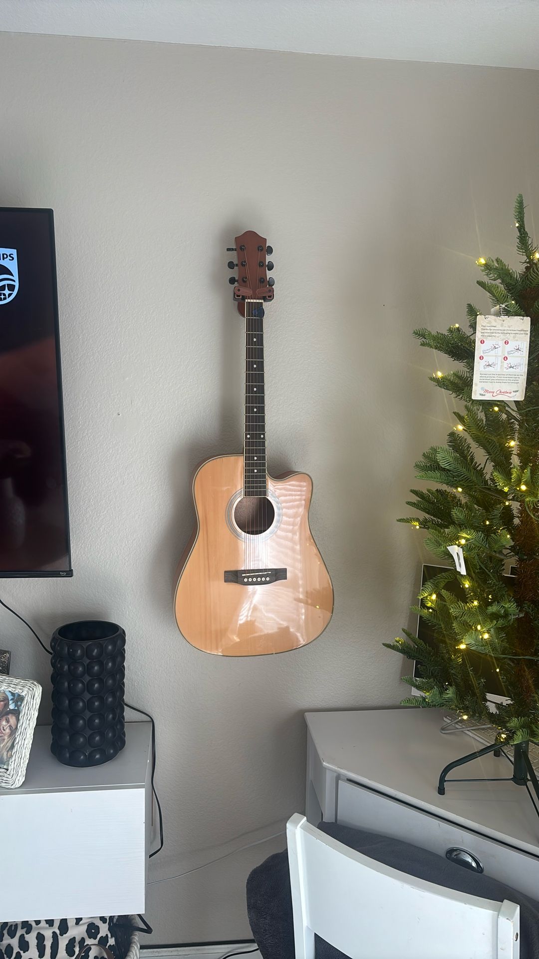Acoustic Guitar With Wall Mount And Bag With Pics