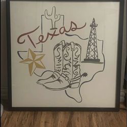 Decorative Texas Themed Picture In Wooden Frame