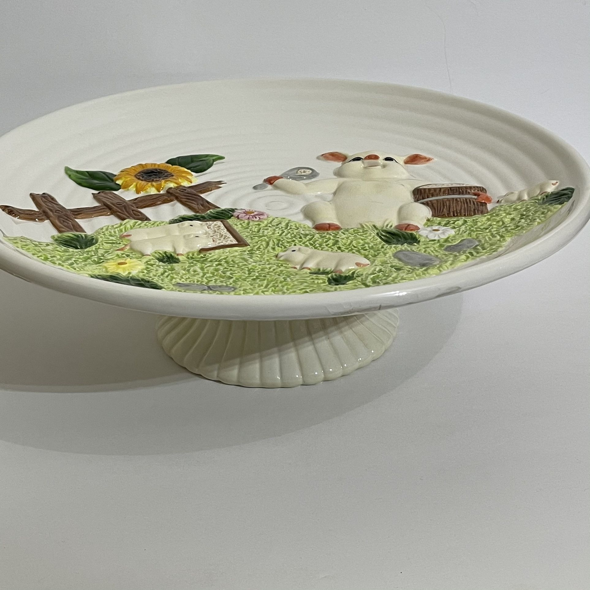 Vintage ARC Collectible Pig Platter On Pedestal