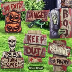 6pcs Halloween Yard Sign Set - Durable Plastic, Stake-Style Outdoor Decorations for Lawn & Garden