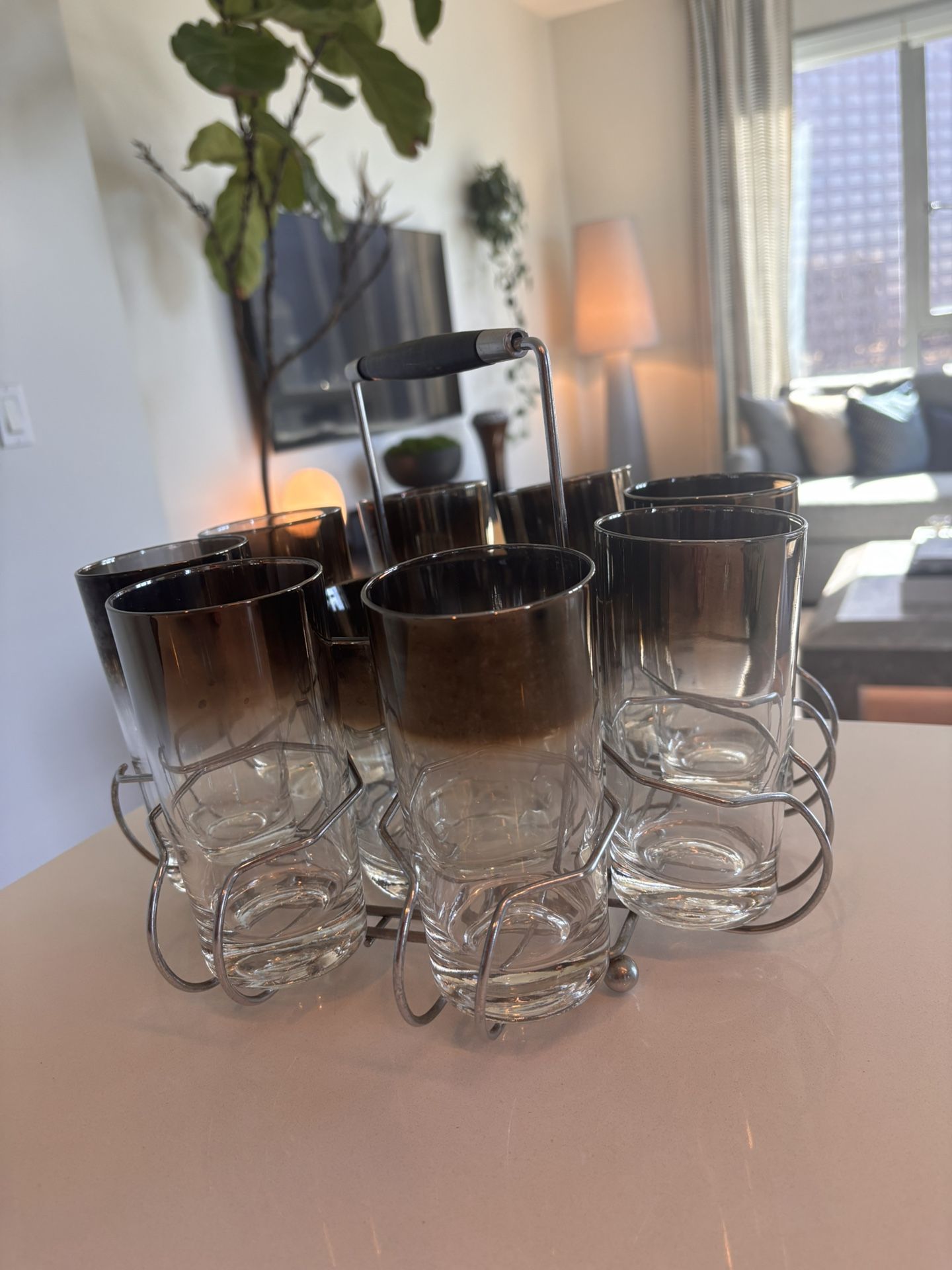 Mid Century Modern Drink Set With Ice Bucket And Carrier