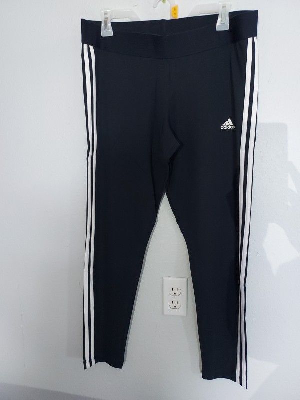 Adidas Leggings Women’s XL Blue Three Stripes Logo Athleisure Athletic NEW