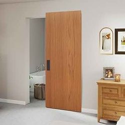 BARNSMITH 32"x86" Concealed Sliding Barn Door with Soft Close Mechanism, Brown Hidden Barn Door, Waterproof Vinyl Wrapped, Fits Opening Width 24"-28",