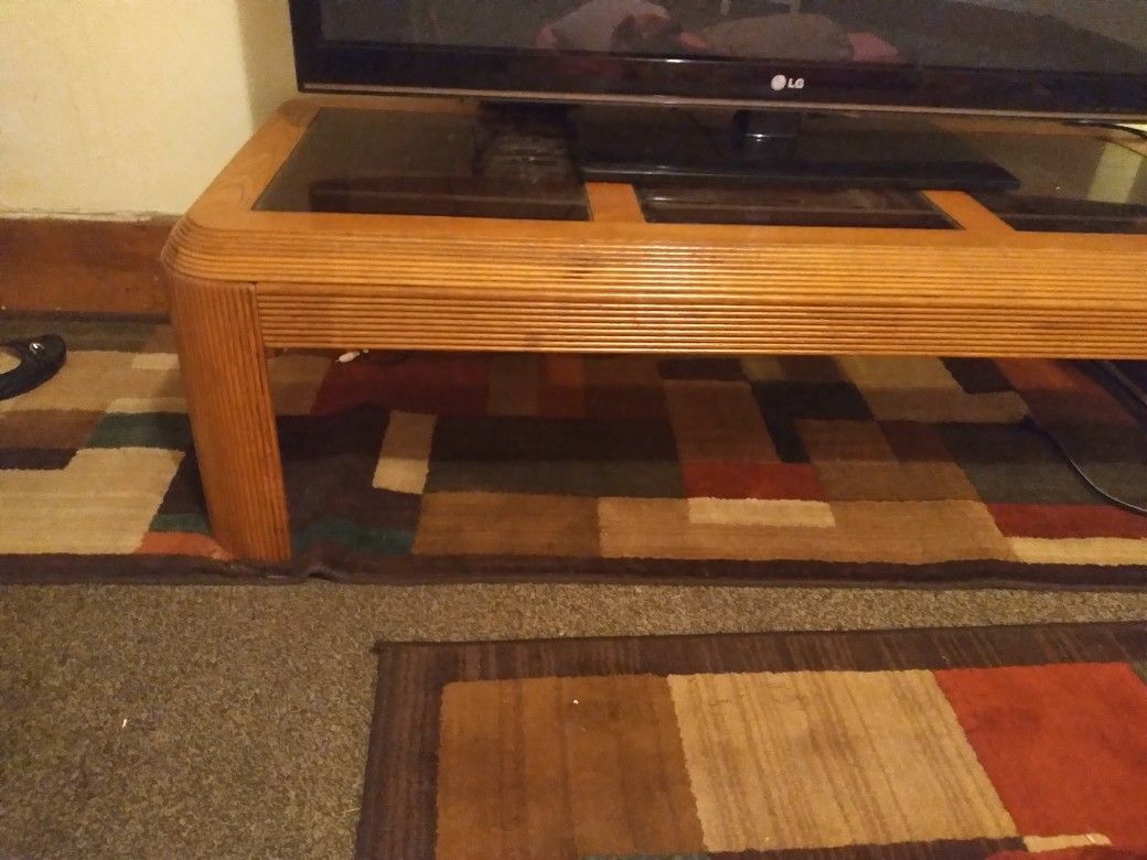 Wooden Glass Top Coffee Table with Rugs Included