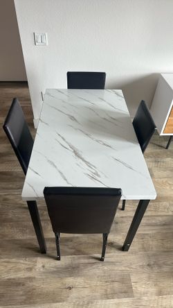 Black White Faux Marble Steel Rectangular Dining Table