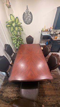 Elegant Solid Wood Dining Table Set + 6 Faux Leather Chairs
