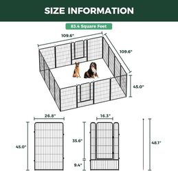 FXW Rollick Dog Playpen, Indoor, Yard & RV Camping, 45" H, 16 Panels Easy setup, Heavy-duty, DIY layouts, for Large Dogs, Patented
