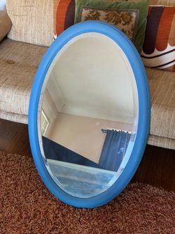 Oval Wall Mirror with Blue Frame