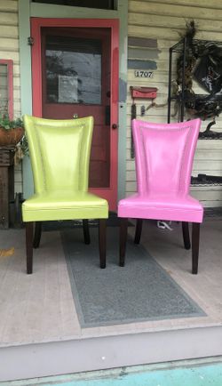 2 Haverty Chairs pink and lime green