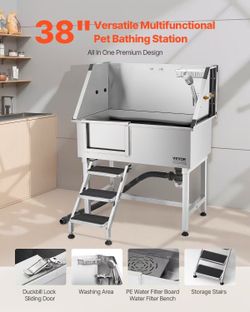 525*38 Inch Stainless Steel Dog Washing Station, Pet Grooming Tub with Hot & Cold Faucet, Showerhead, Home Wash Sink, Fits Small and Medium Cats and D
