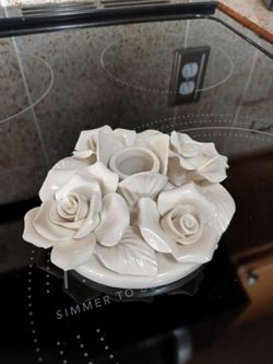 White Floral Ceramic Taper Candle Holder