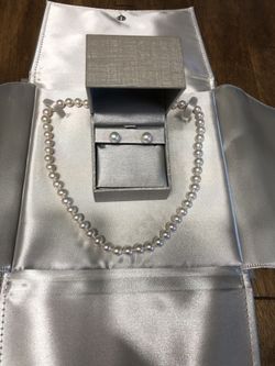 8.0-9.0mm Freshwater Cultured Pearl Strand Necklace and Stud Earrings Set 