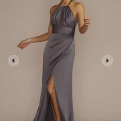 Galina Signature bridesmaid dress size 12 Chain Halter Satin Keyhole Sheath Dres