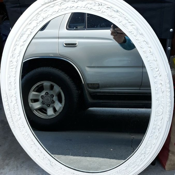 Antique Shabby Chic Off White Oval Mirror