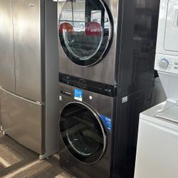 Front Load Lg, Thin Q Stackable, Gray Washer And Dryer Gas Set