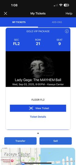 Lady Gaga’s Ticket For 9/3/25