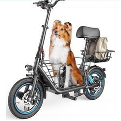 Gyroor Adults Electric Scooter with Large Middle Basket, 550W Motor 18.6 MPH 20 Mile Distance, Foldable E-Scooter with seat for Pets & Cargo