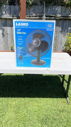 Lasko 12 in. 3 Speed Black Oscillating Personal Table Fan with Tilt-Back Feature.