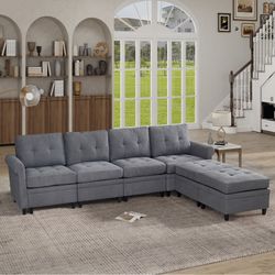 116" U Shaped Sectional Couch Convertible Sectional Couch with Double Chaise 6 Seat Sectional Sofa for Living Room 