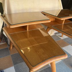 Vintage Heywood Wakefield Wedge-Shaped Tables (a pair)