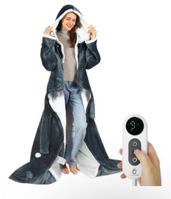 Wearable Heated Blankets, Electric Snuggle Blanket with Foot Pockets, Sleeves, Hood, Waist Belt, 50"x70" Electric Heating Throw Blanket Wearable Heate