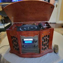 Innovative Tech Wooden Mahogany 5 In1 Music Center CD/Cassette/Am/FM/ Record Player With Remote
