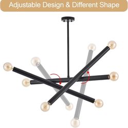 Black Sputnik Chandelier for Dining Room, Modern Pendant Light Kitchen, 6-Light Adjustable Hanging Light Fixture for Entryway Bedroom Foyer
