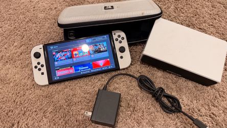Nintendo Switch OLED White – Dock, Charger & Carrying Case Bundle