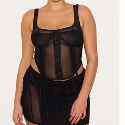 Plus Black Mesh Panelled Boned Corset PLT