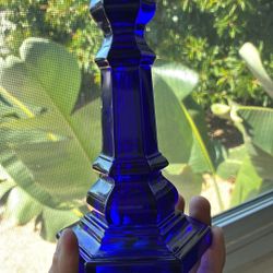 Vintage MMA Metropolitan Museum Of Art Cobalt Blue Glass Candlestick Candle Holder