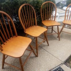Set of (4) Solid Wood Kitchen Dining Chairs Windsor Back Natural Oak