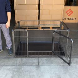 (Brand New) $95 Heavy-Duty Dog Pet Playpen with Plastic Tray Indoor Outdoor Cage Kennel 4-Panel, 49x32x28”
